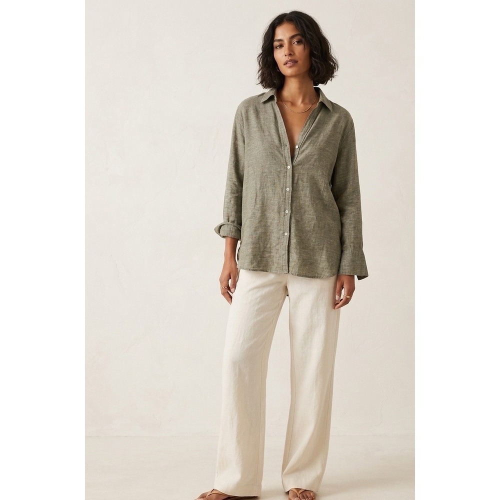 Foxcroft Linen Shirt Sz XL Button Up 100% Quiet Luxury Beach Travel Minimalist